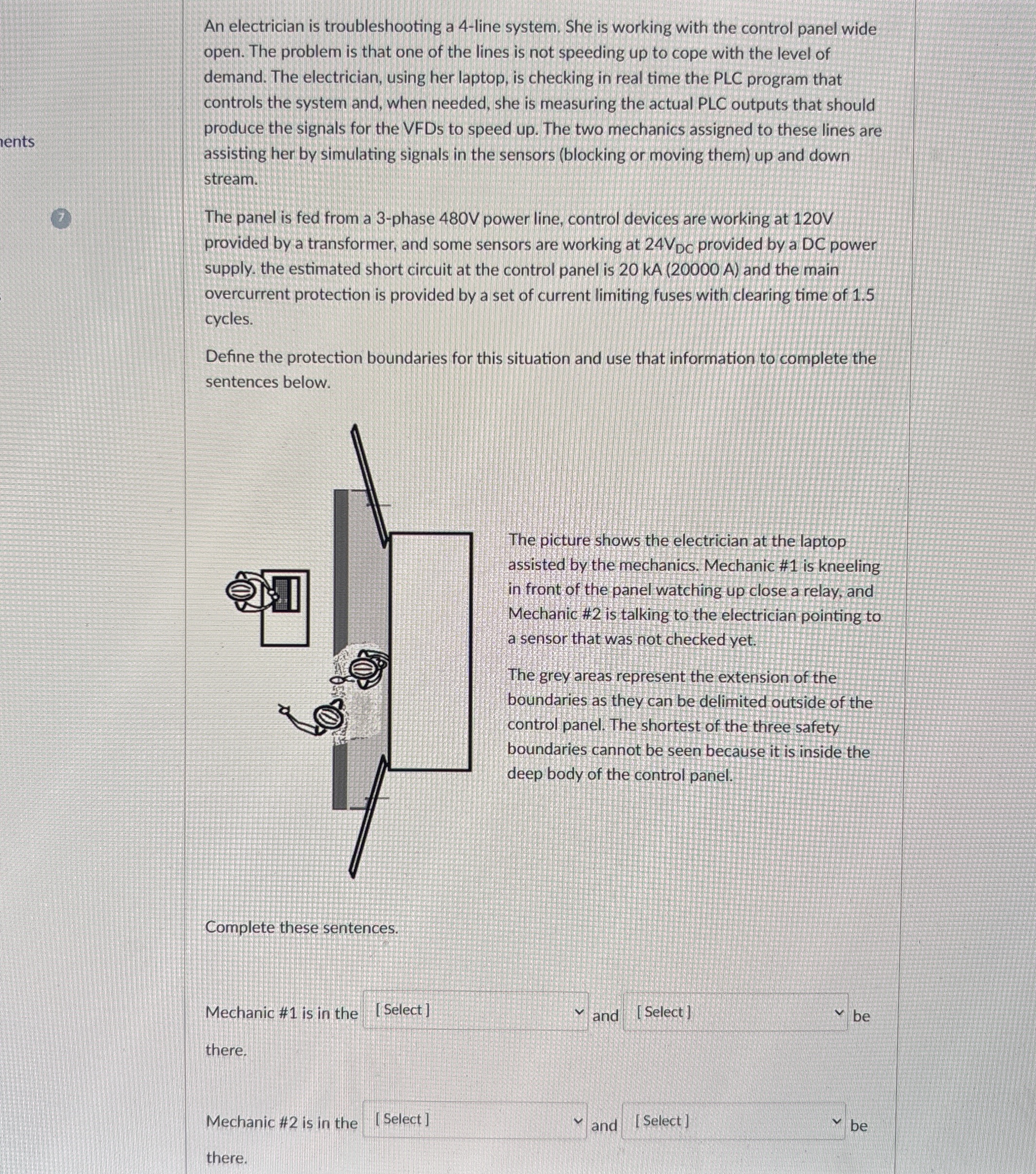 An electrician is troubleshooting a 4 - line