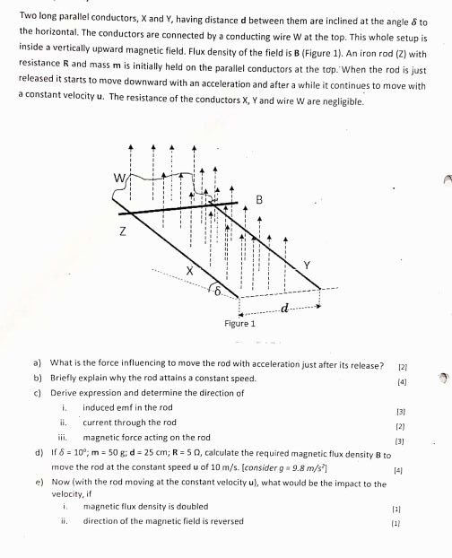 Two long parallel conductors, X and Y , having