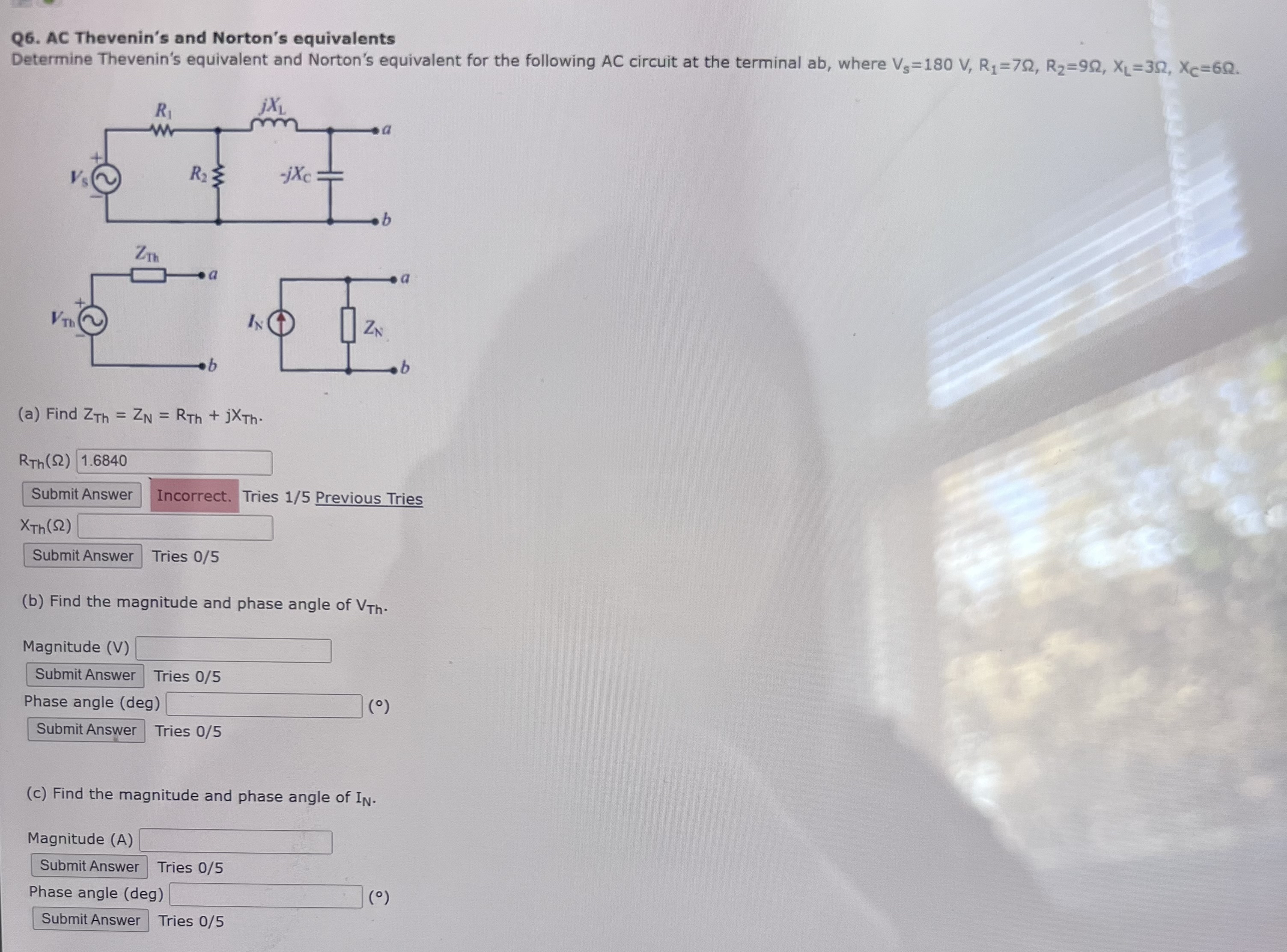 Q 6 . AC Thevenin's and Norton's equivalents