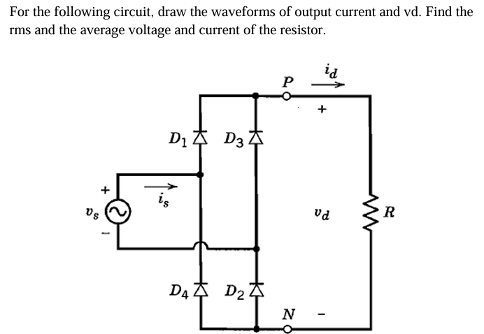 For the following circuit, draw the waveforms of