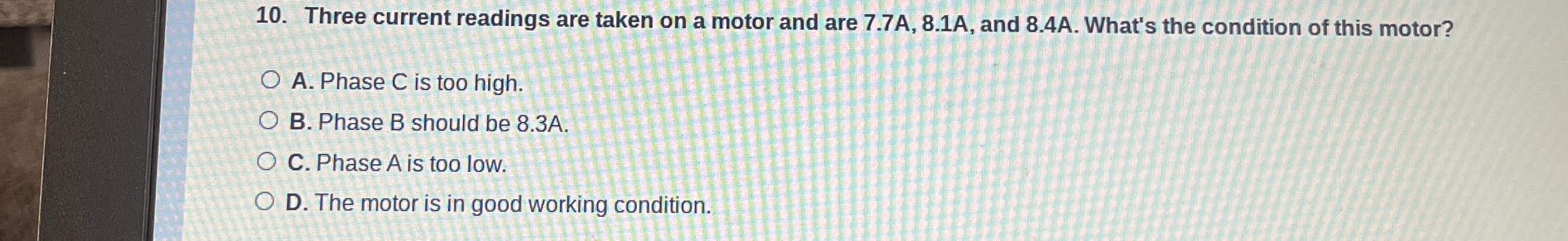 Three current readings are taken on a motor and