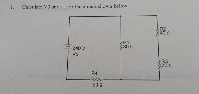 Calculate V 3 and I 1 for the circuit shown below.