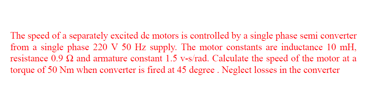 The speed of a separately excited dc motors is