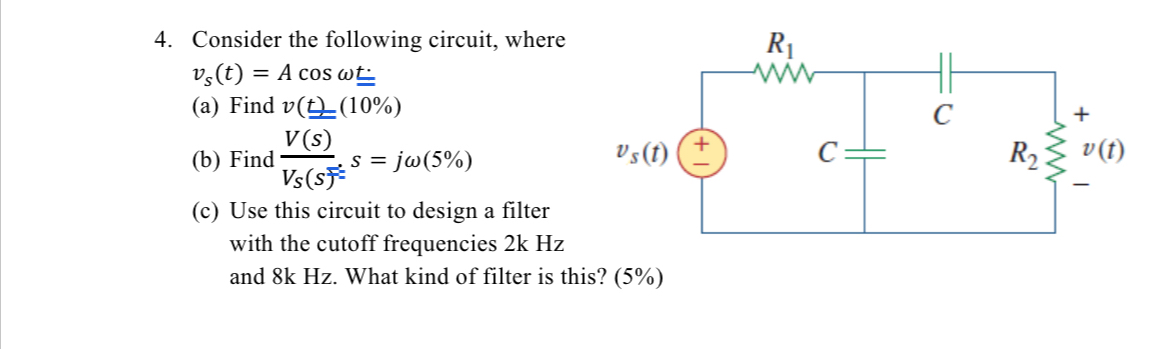 Consider the following circuit, where v s ( t ) =