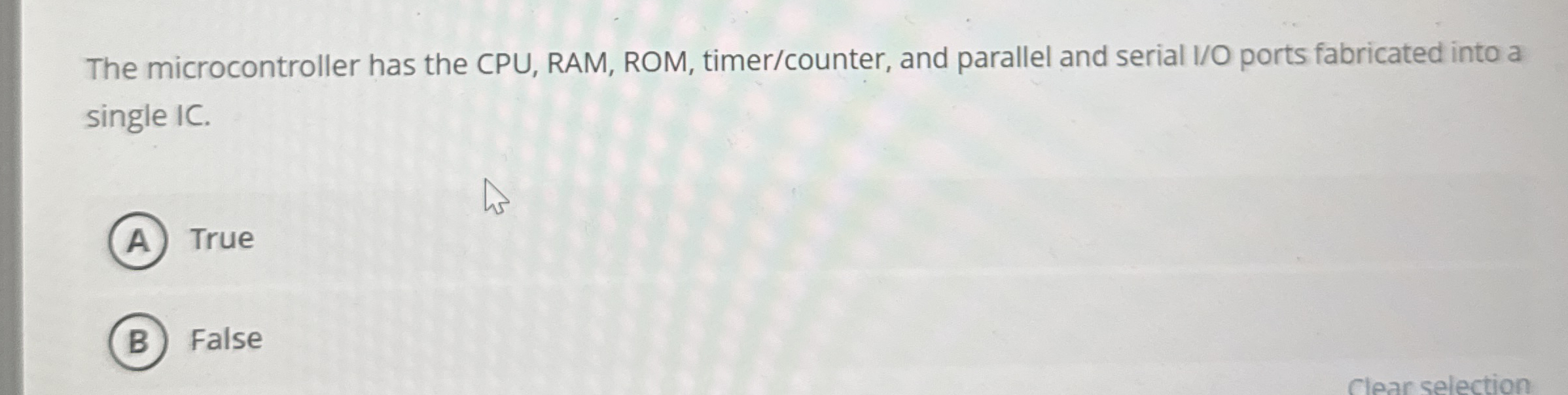 The microcontroller has the CPU, RAM, ROM, timer
