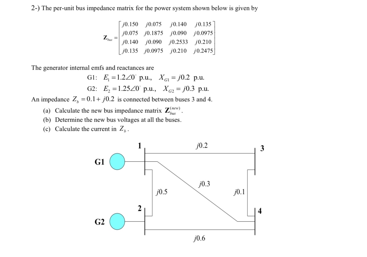 2 - ) The per - unit bus impedance matrix for the