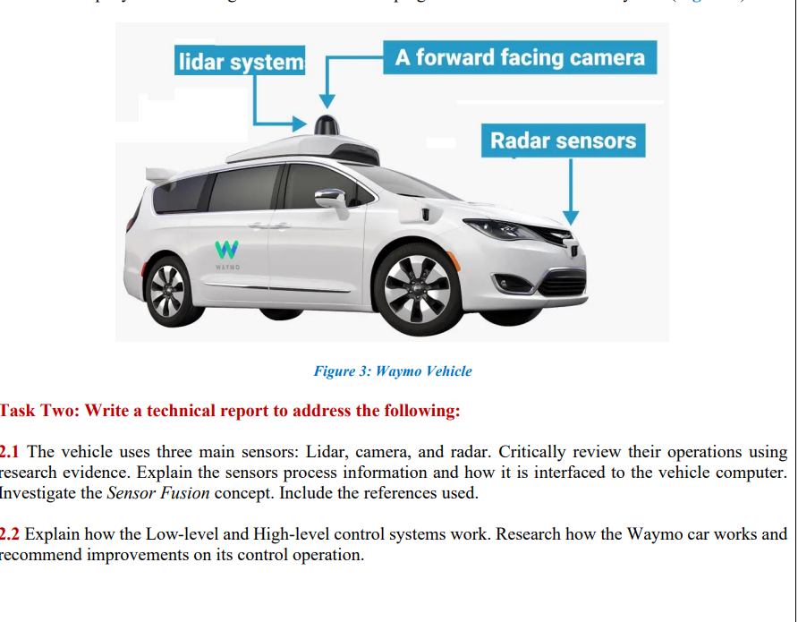 Figure 3 : Waymo Vehicle Task Two: Write a