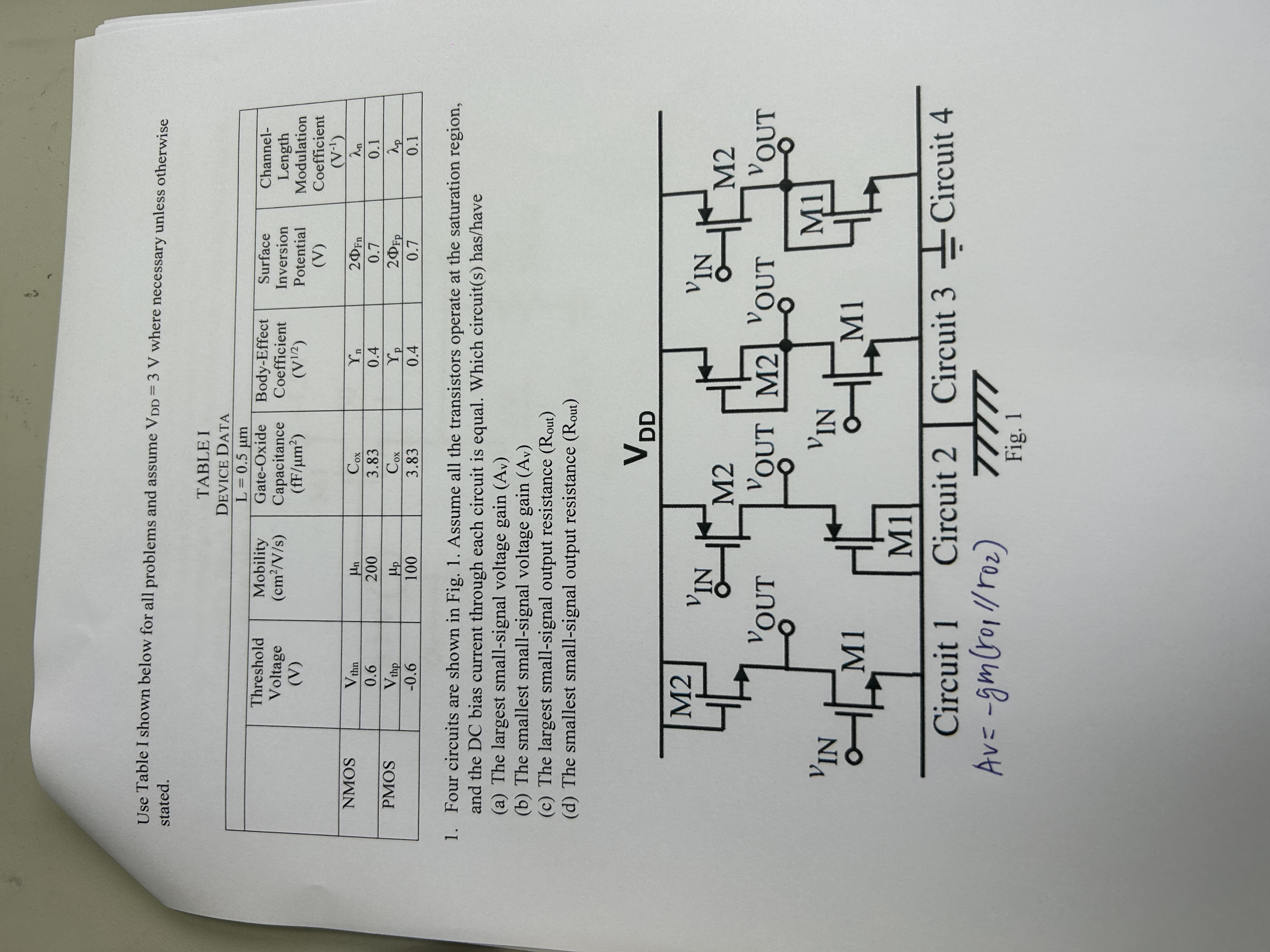 Use Table I shown below for all problems and