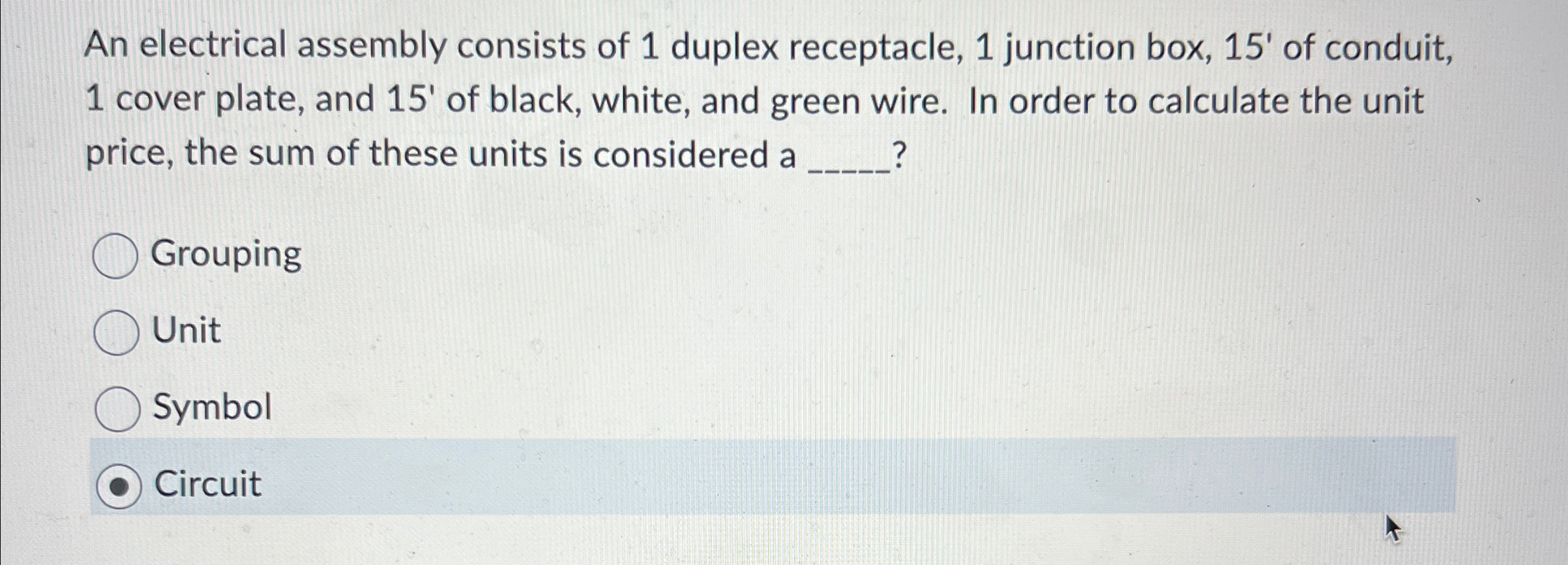 An electrical assembly consists of 1 duplex