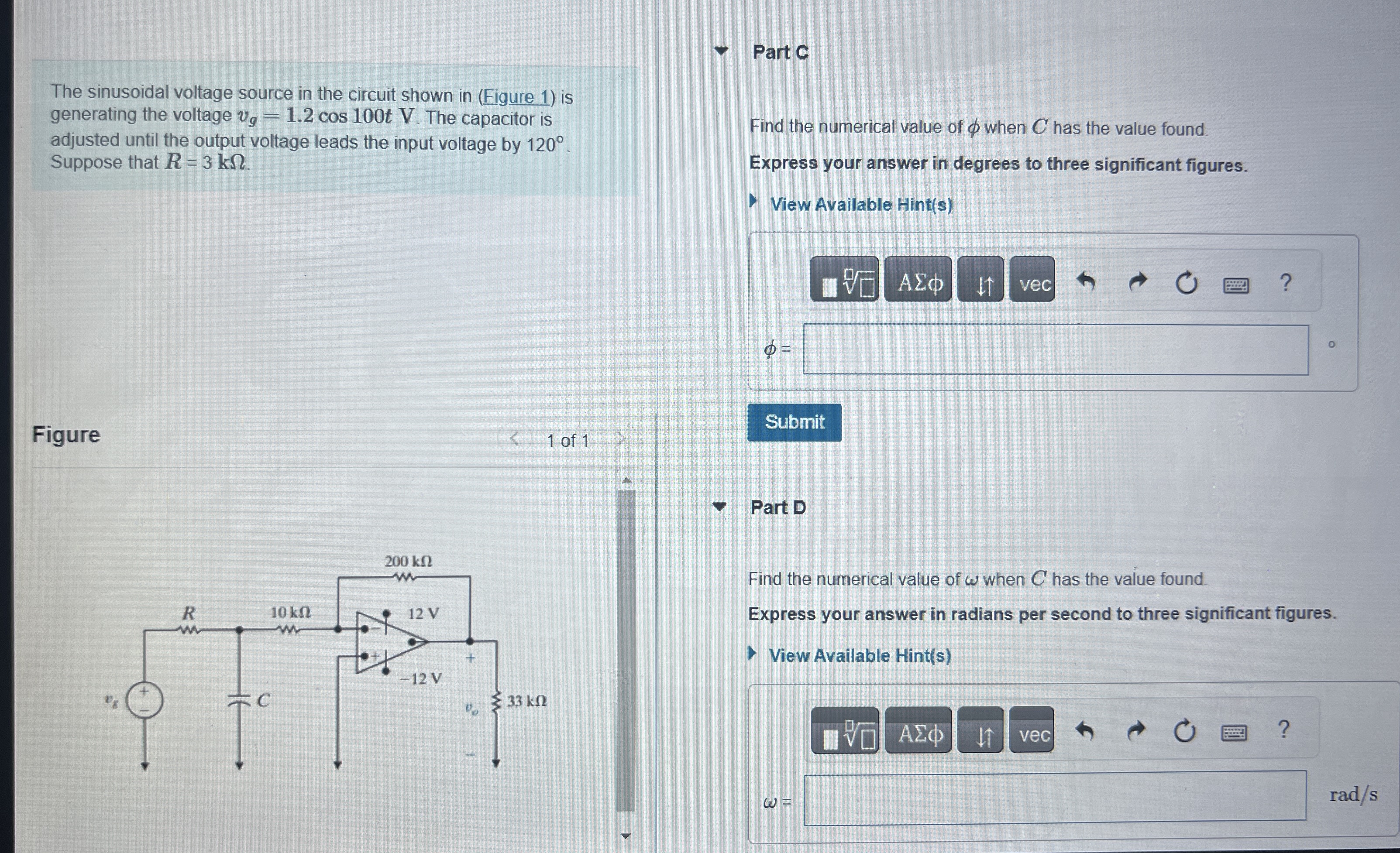 The sinusoidal voltage source in the circuit