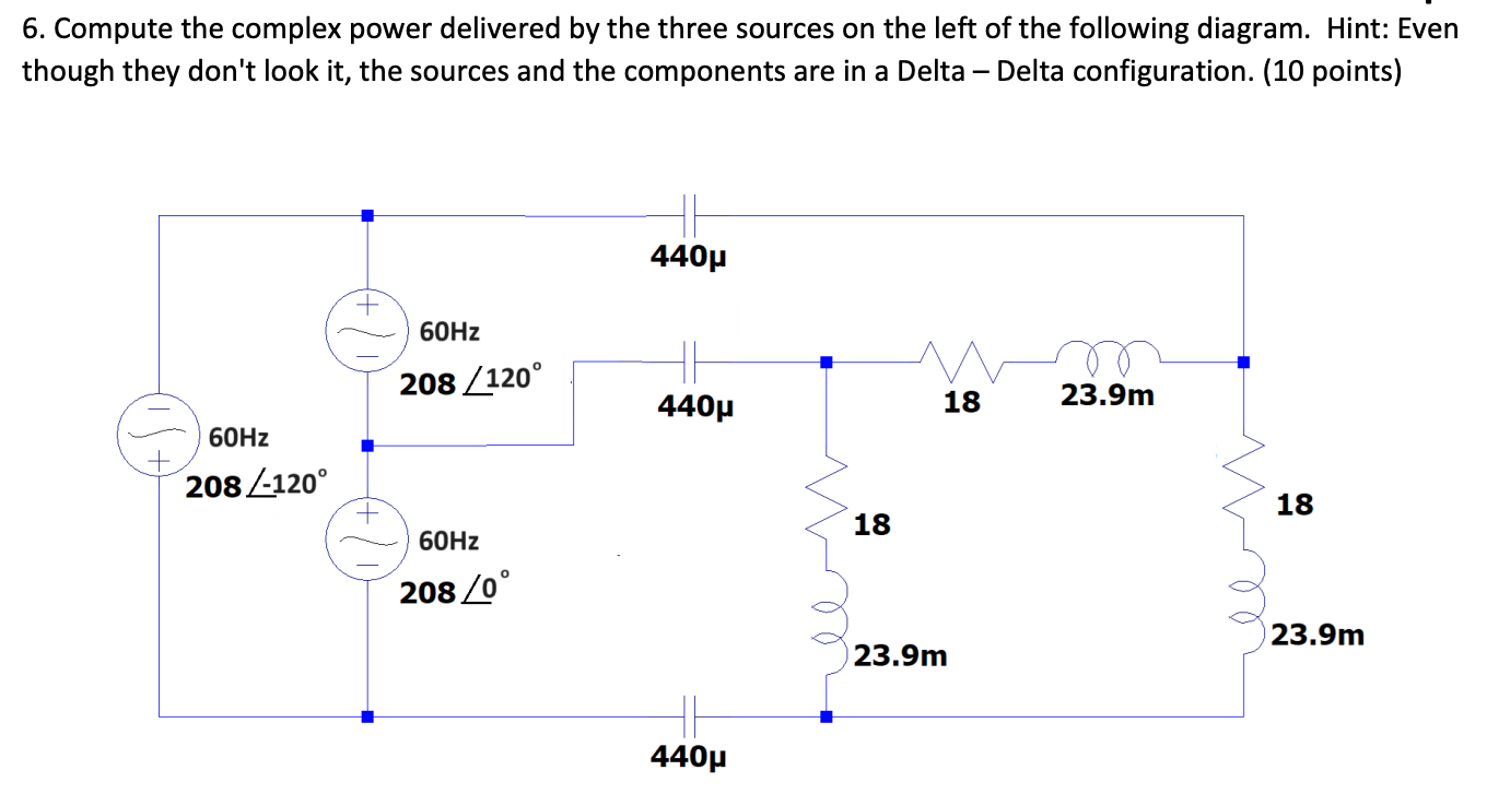 Compute the complex power delivered by the three
