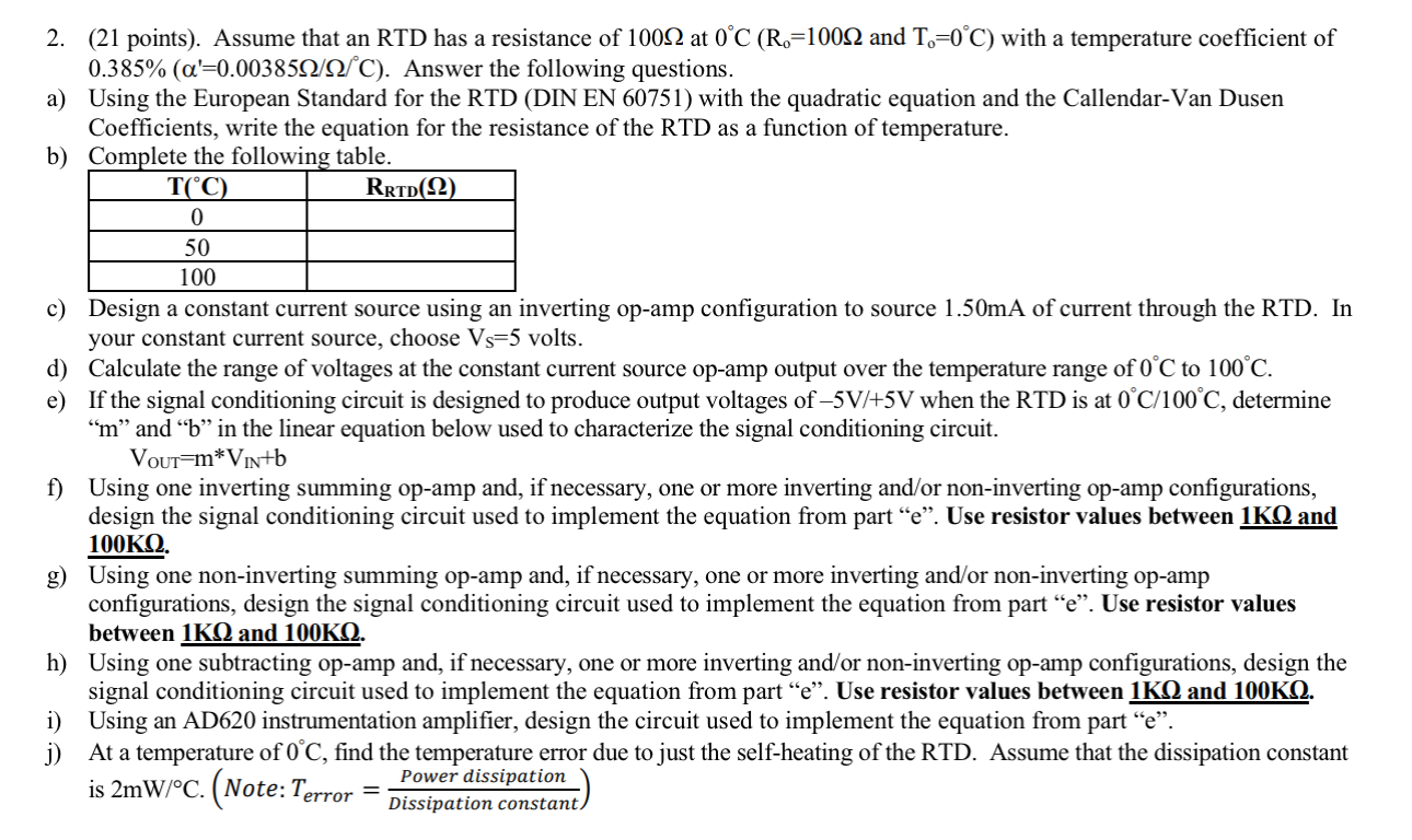( 2 1 points ) . Assume that an RTD has a