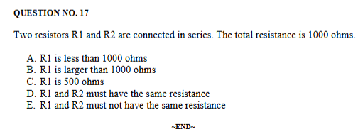 QUESTION NO . 1 7 Two resistors R 1 and R 2 are