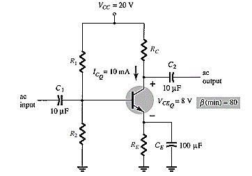 Determine the levels of RC , RE , R 1 , and R 2