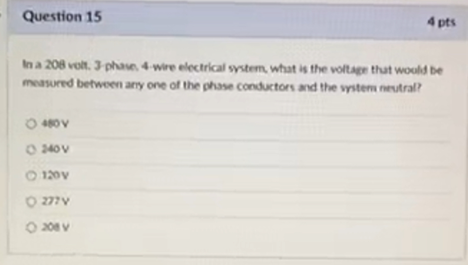 Question 1 5 4 pts In a 2 0 8 volt. 3 - phane 4 -