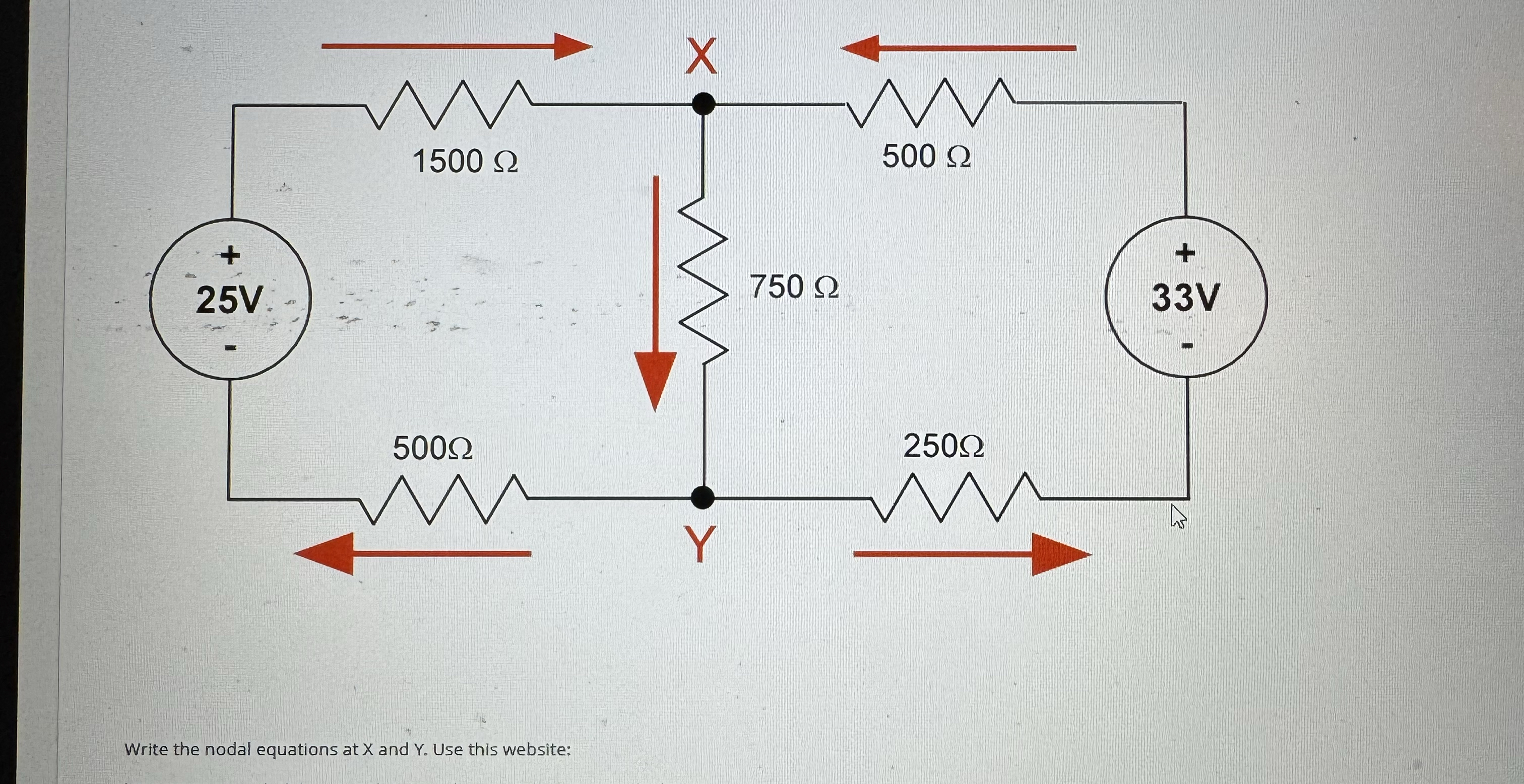 Write the nodal equations at x and Y .
