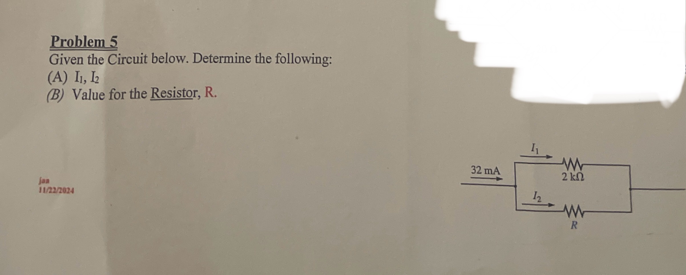 Problem 5 Given the Circuit below. Determine the