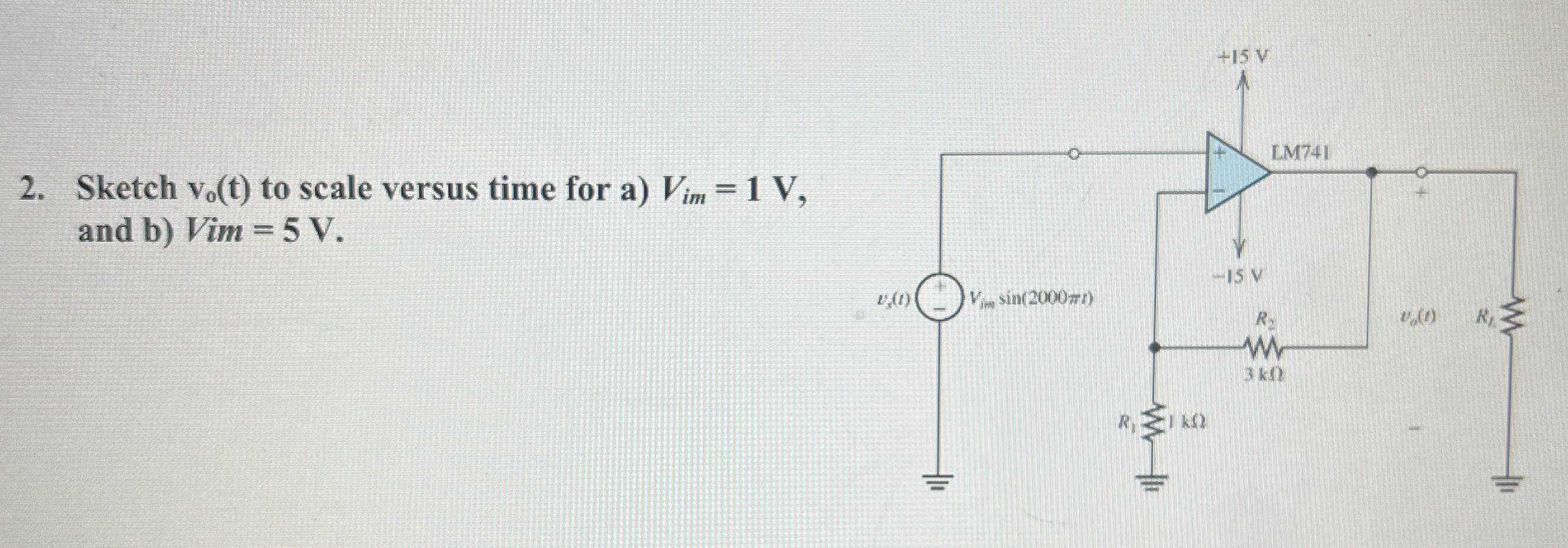 Sketch v o ( t ) to scale versus time for a ) V i