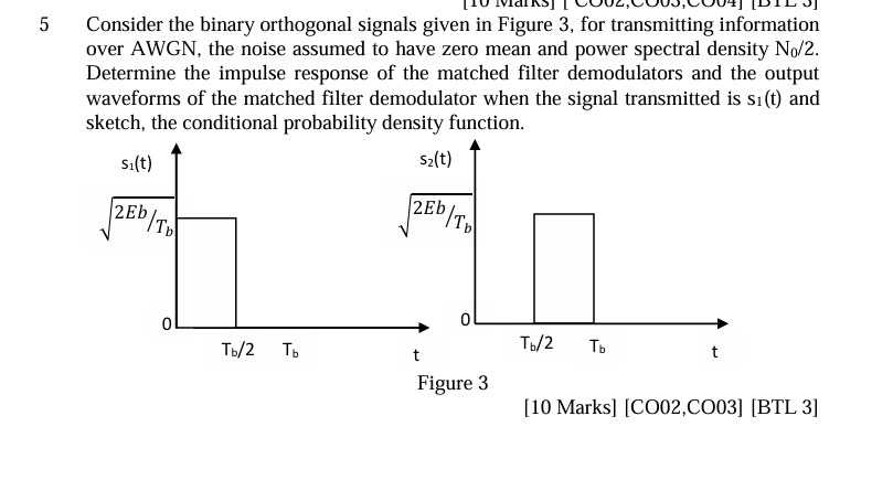5 Consider the binary orthogonal signals given in