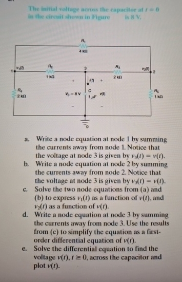 The initial volfage across the capacitor at t = 0