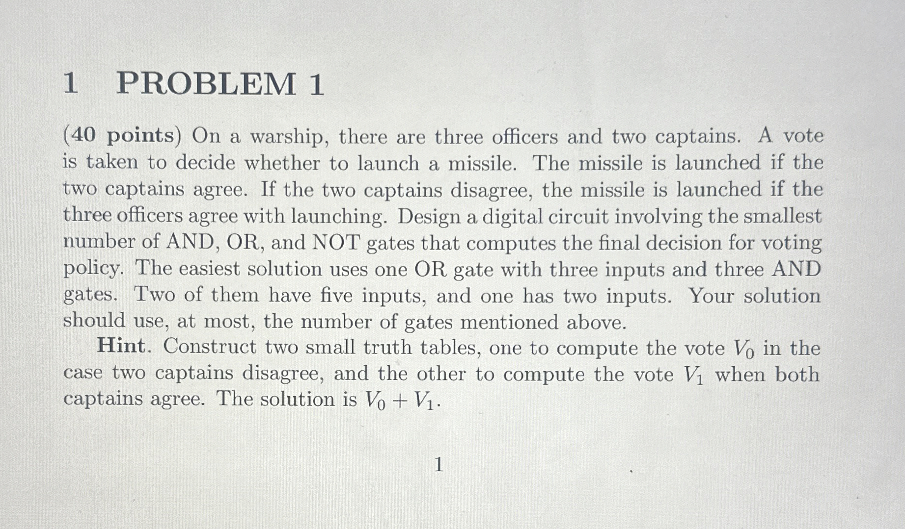 1 PROBLEM 1 ( 4 0 points ) On a warship, there