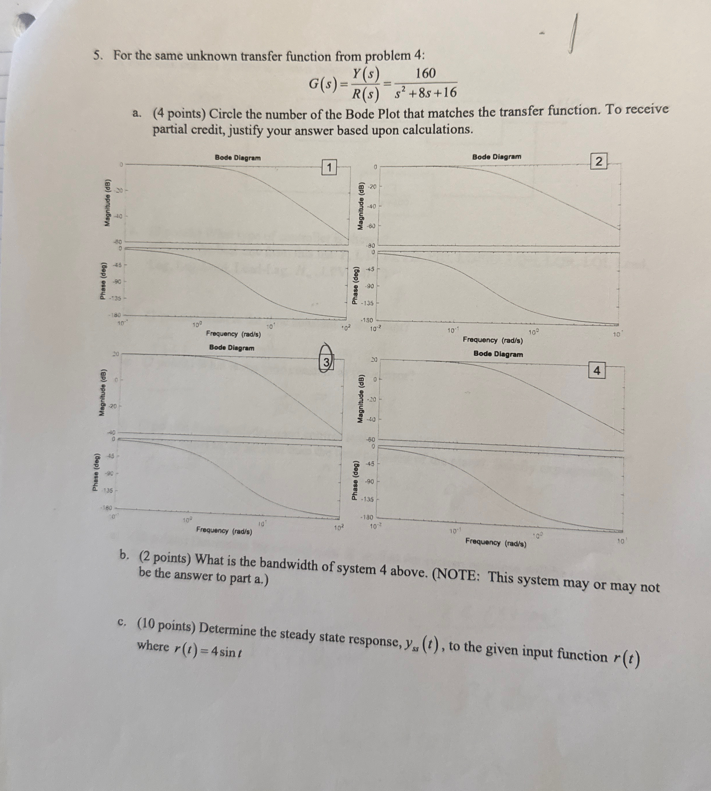 For the same unknown transfer function from