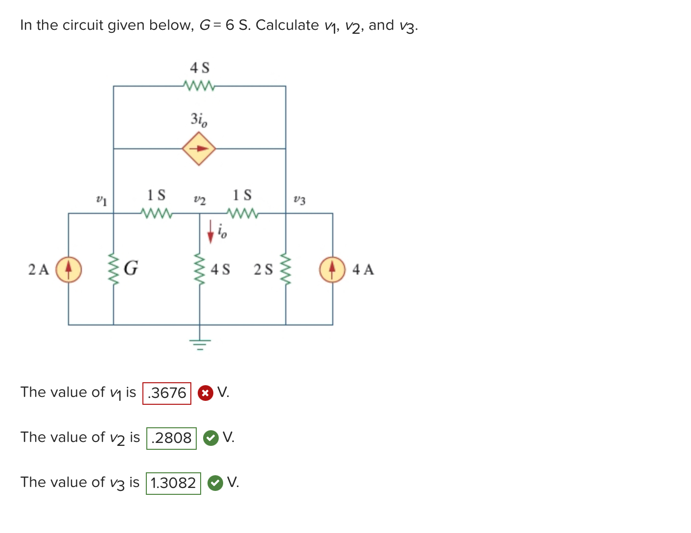 In the circuit given below, G = 6 S . Calculate v