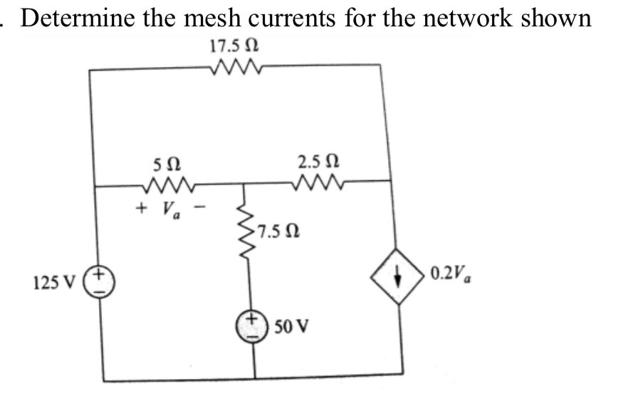 Determine the mesh currents for the network shown