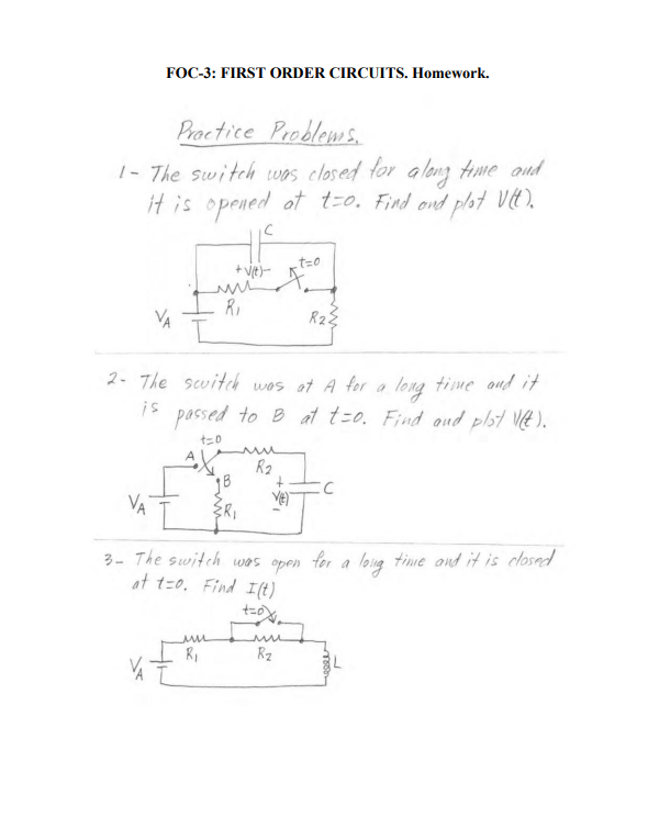 FOC - 3 : FIRST ORDER CIRCUITS. Homework.