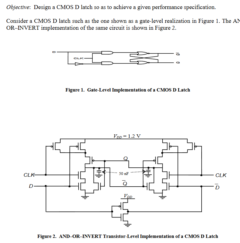 Objective: Design a CMOS D latch so as to achieve