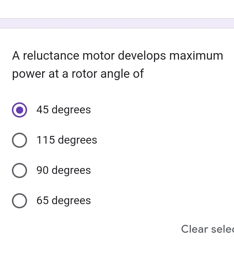 A reluctance motor develops maximum power at a