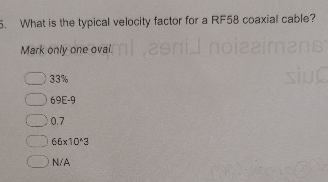 What is the typical velocity factor for a RF 5 8