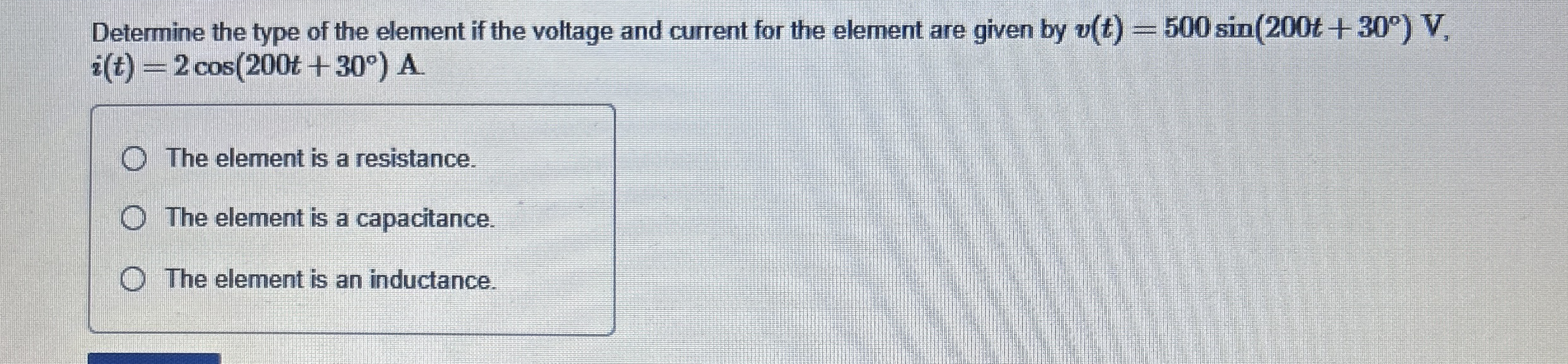 Determine the type of the element if the voltage