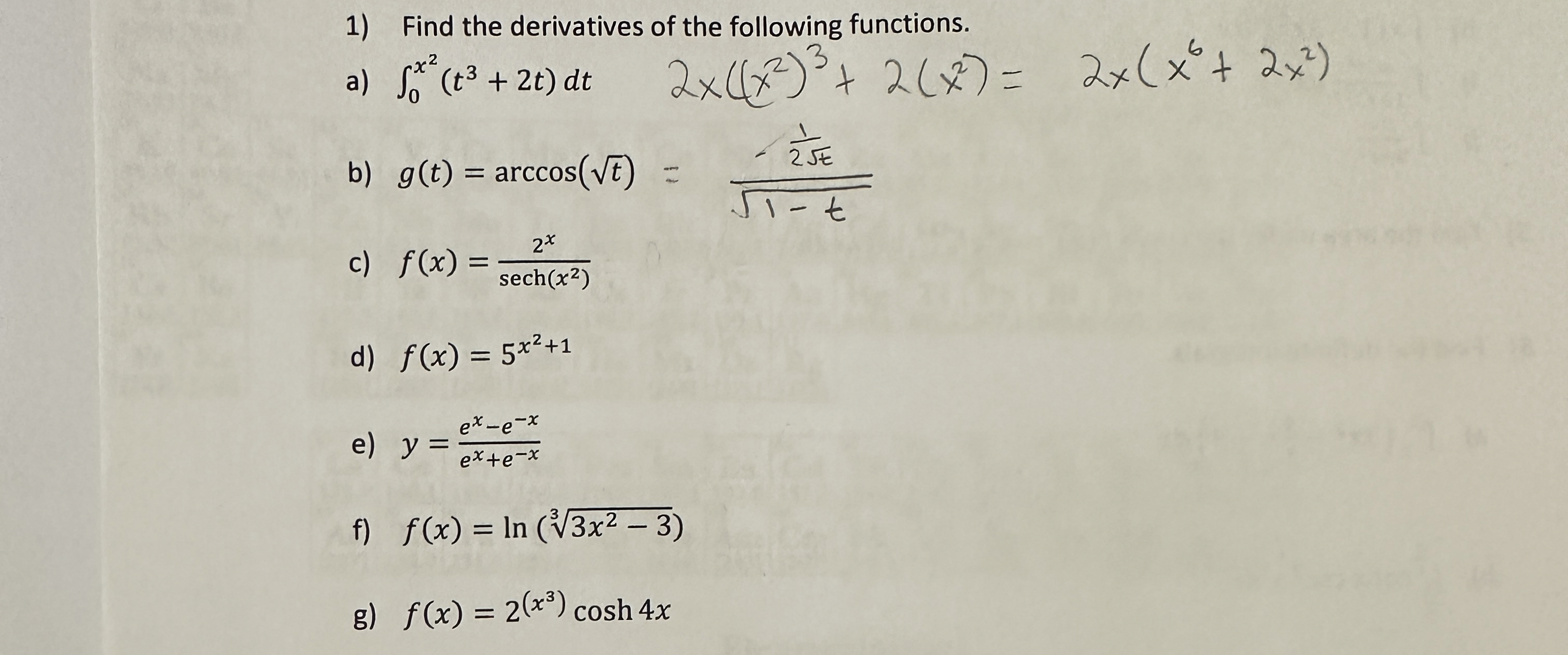 Find the derivatives of the following functions.