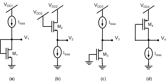 All the transistors in the circuits provided have