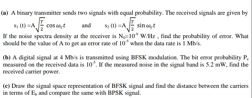 ( a ) A binary transmitter sends two signals with