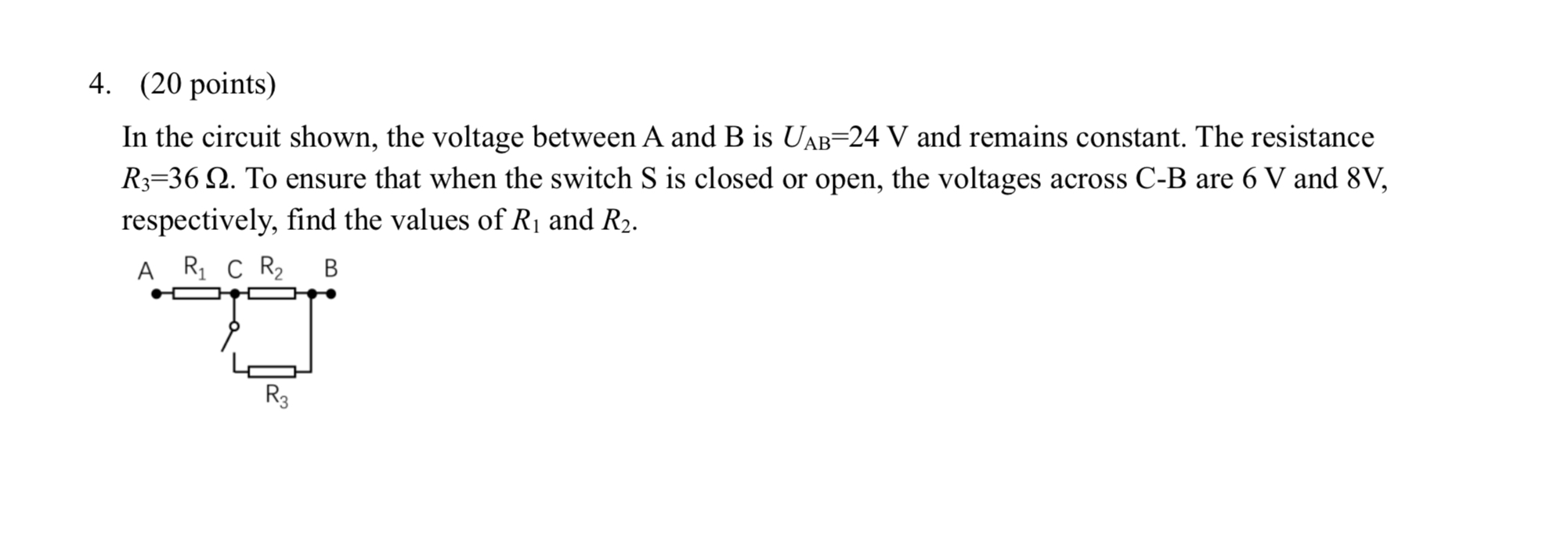 ( 2 0 points ) In the circuit shown, the voltage