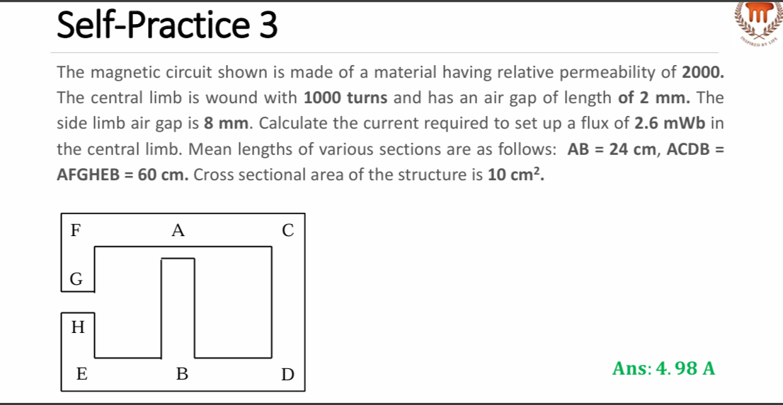 Self - Practice 3 The magnetic circuit shown is