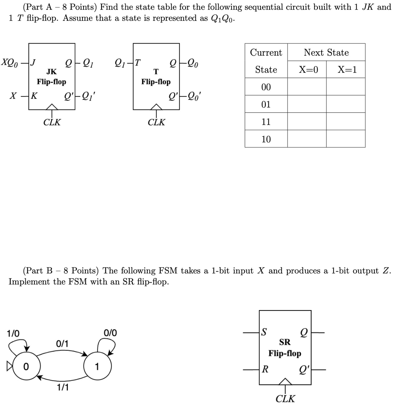 ( Part A - 8 Points ) Find the state table for