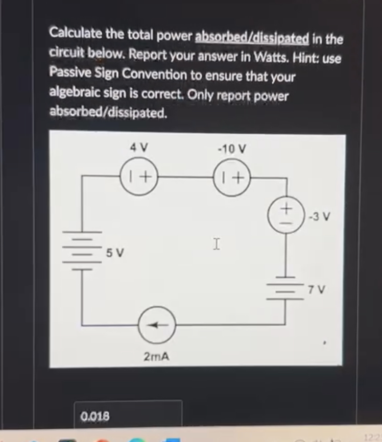 Calculate the total power absorbed / dissjpated