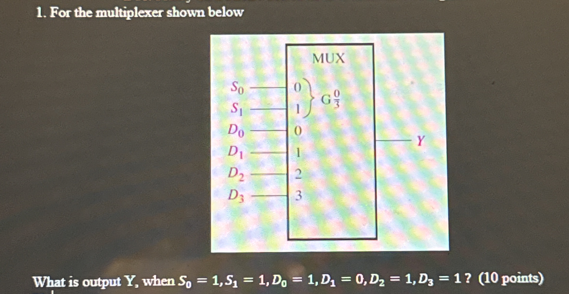 For the multiplexer shown below What is output Y
