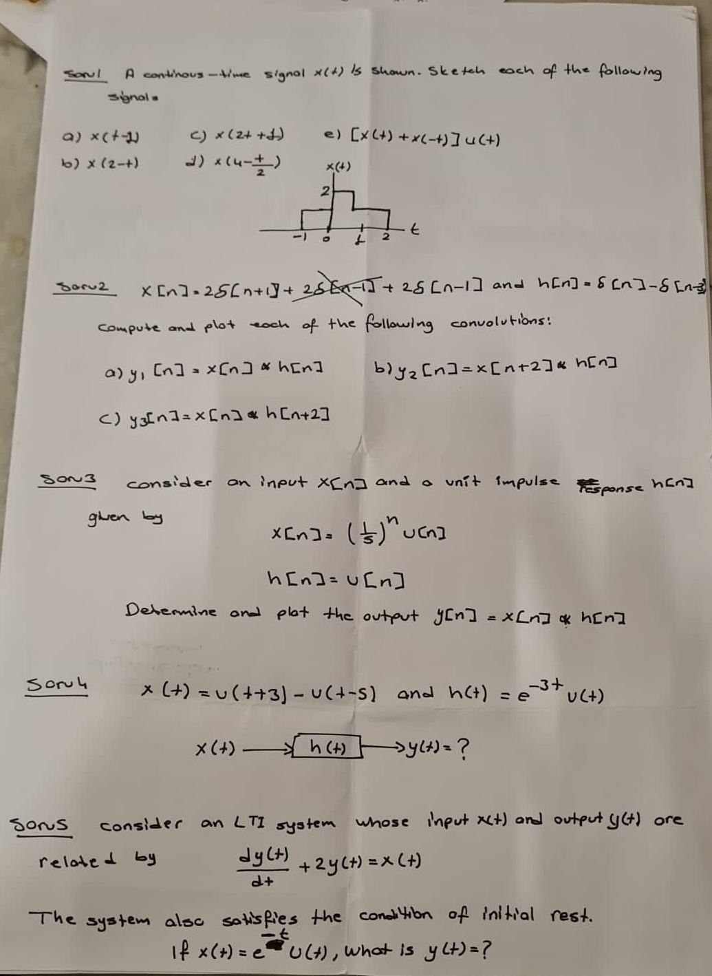sorul A continous - time signal x ( t ) is shown.