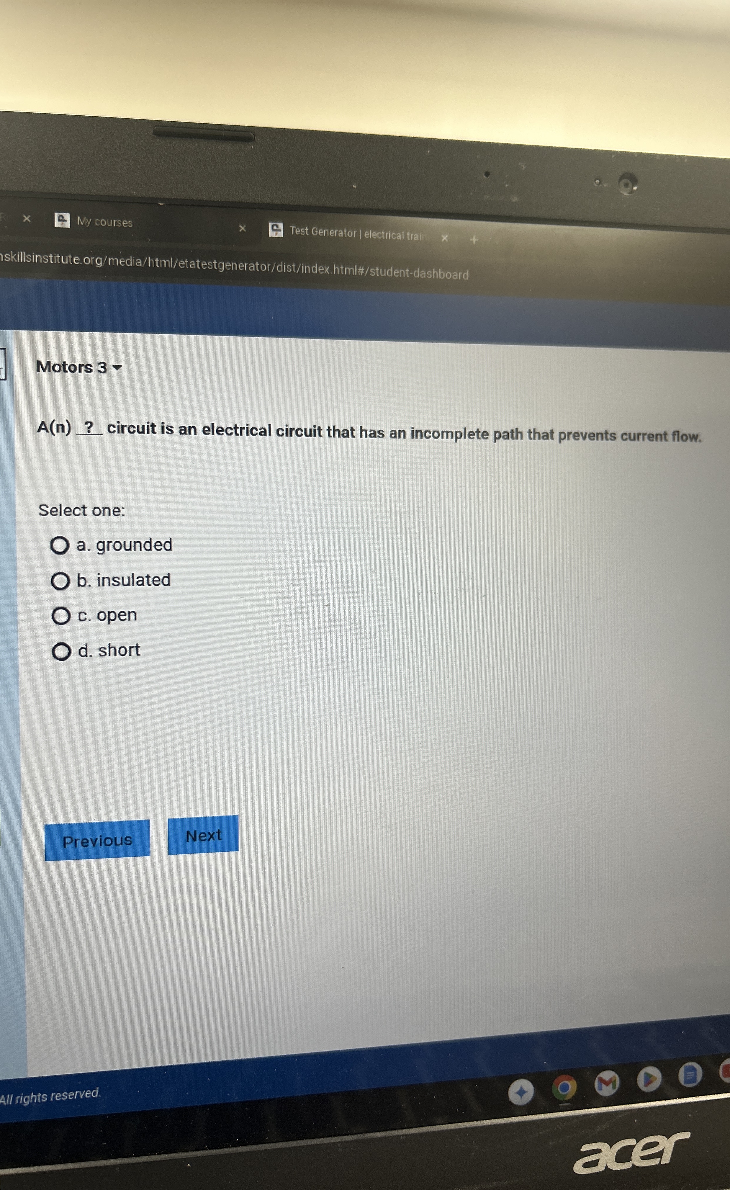 My courses Test Generator | electrical trail