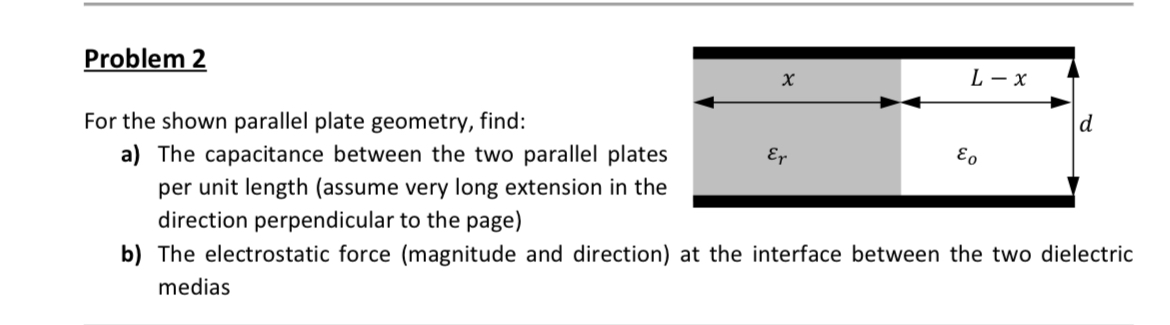 Problem 2 For the shown parallel plate geometry,