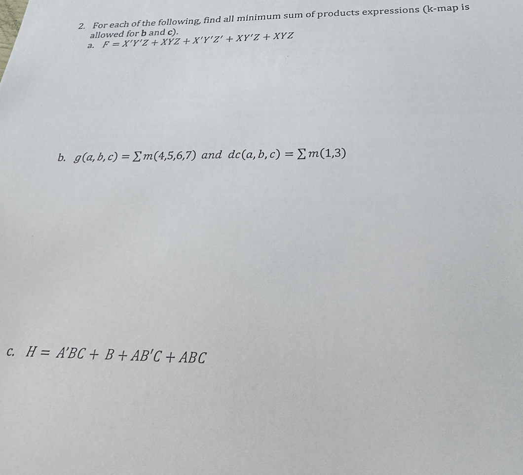 For each of the following, find all minimum sum