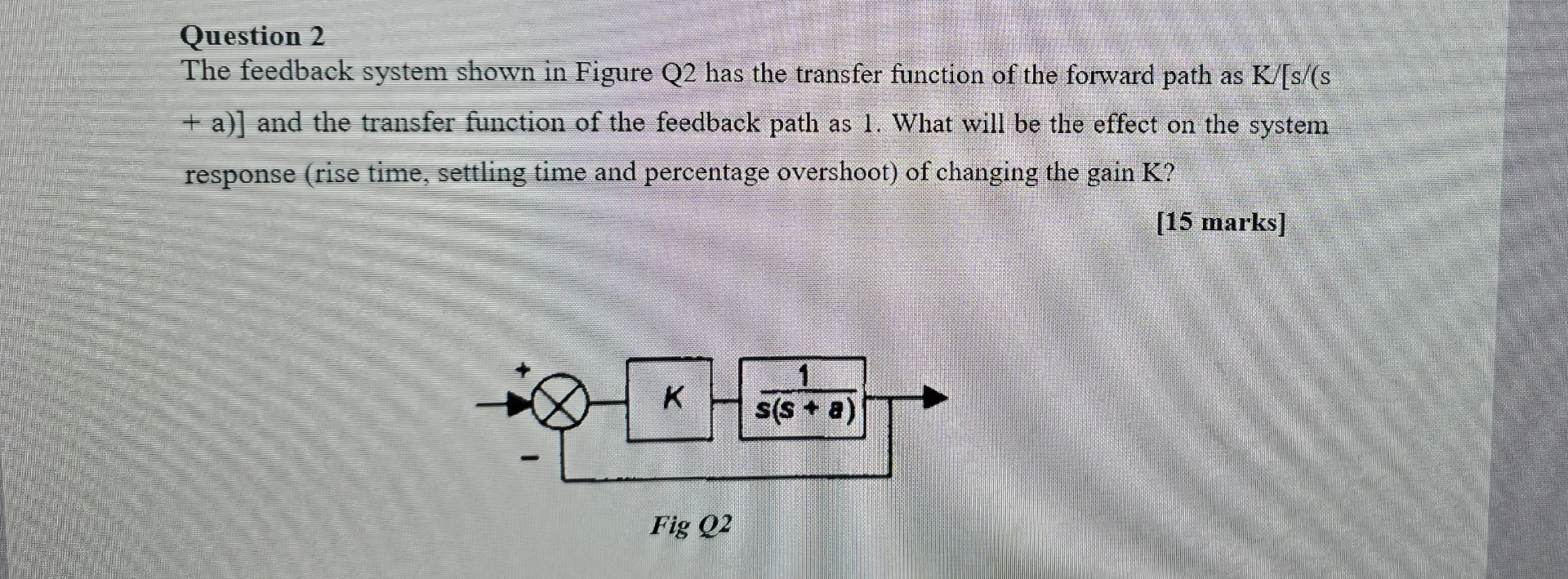 Question 2 The feedback system shown in Figure Q