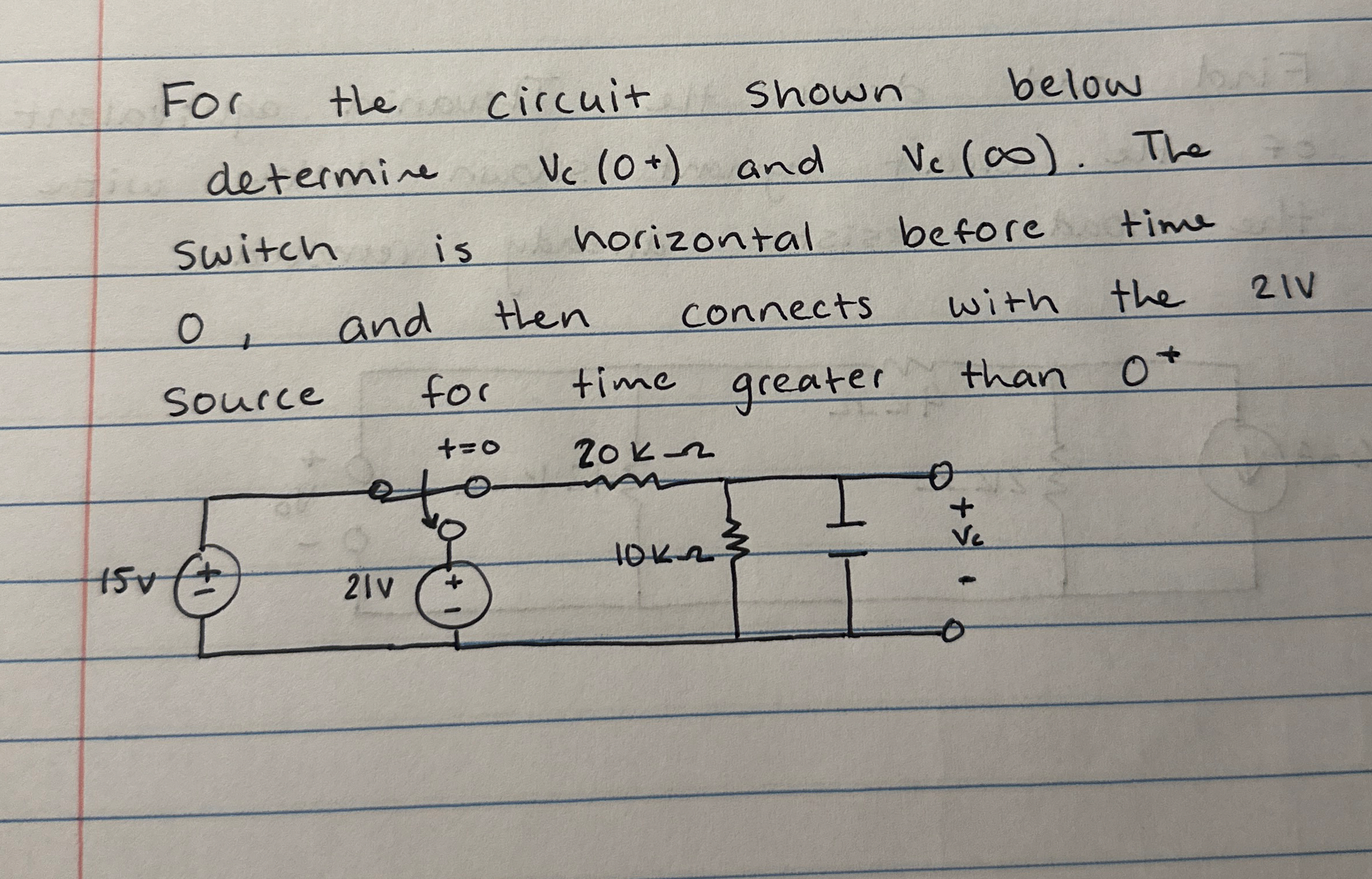 For the circuit shown below determine V c ( 0 + )