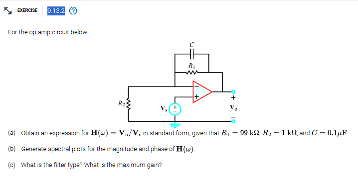 For the op amp circuit below: ( a ) Obtain an