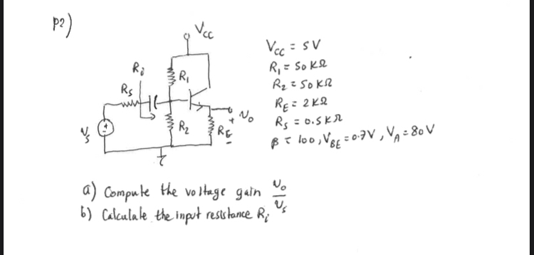 p 2 ) V c C = s V R 1 = s 0 k R 2 = 5 0 k R E = 2