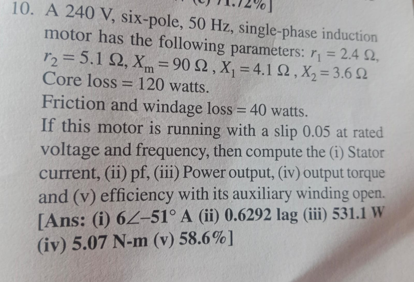 A 2 4 0 V , six - pole, 5 0 Hz , single - phase